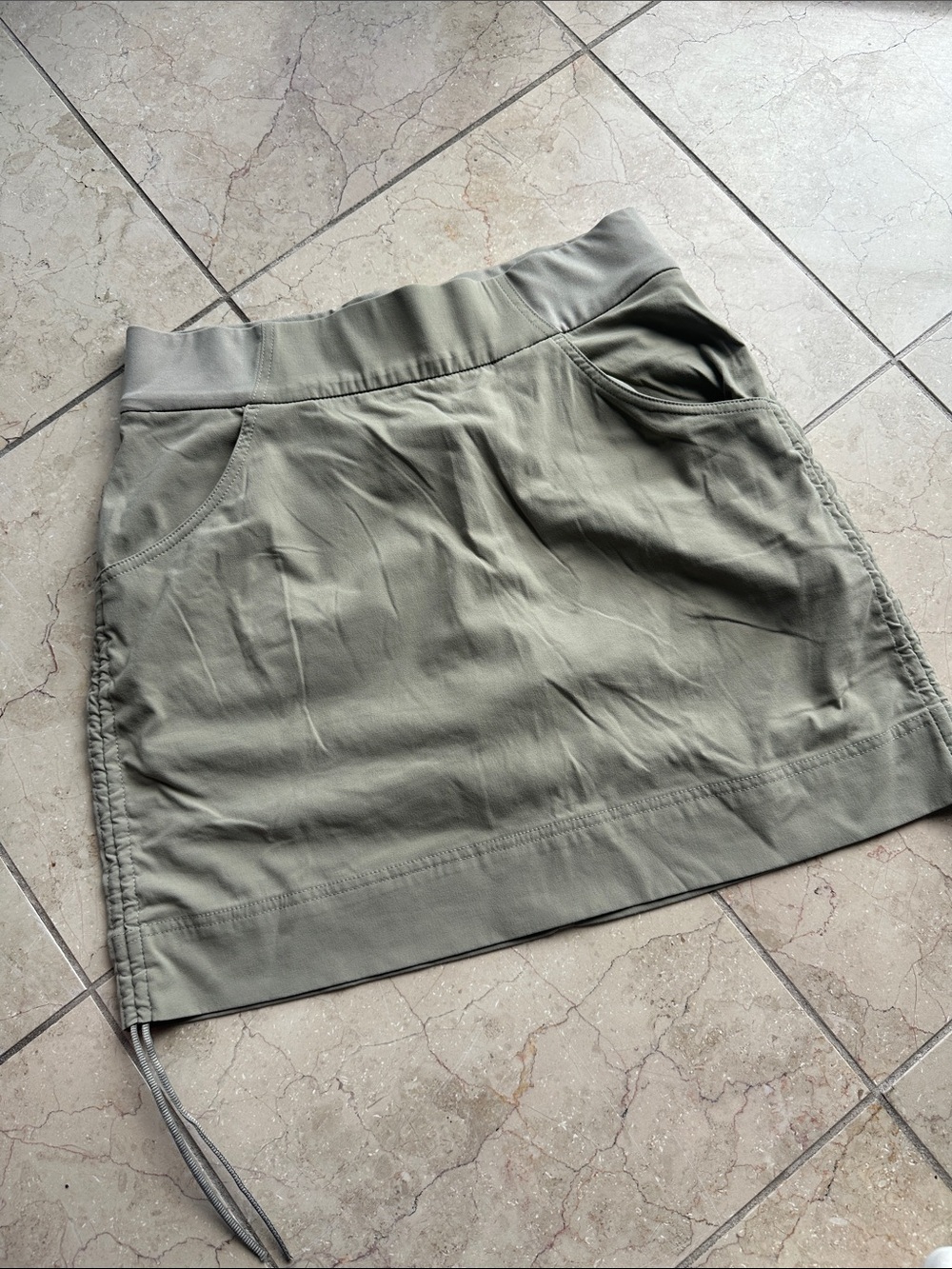 Columbia Olive Green Drawstring Side-Ruched Mini Skirt